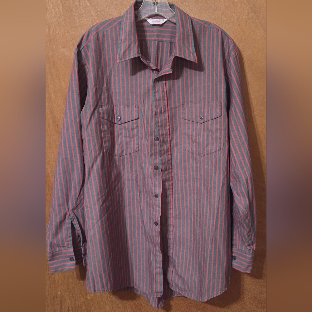 UNITOG Red and Gray Striped Shirt Size 17-17½ Long